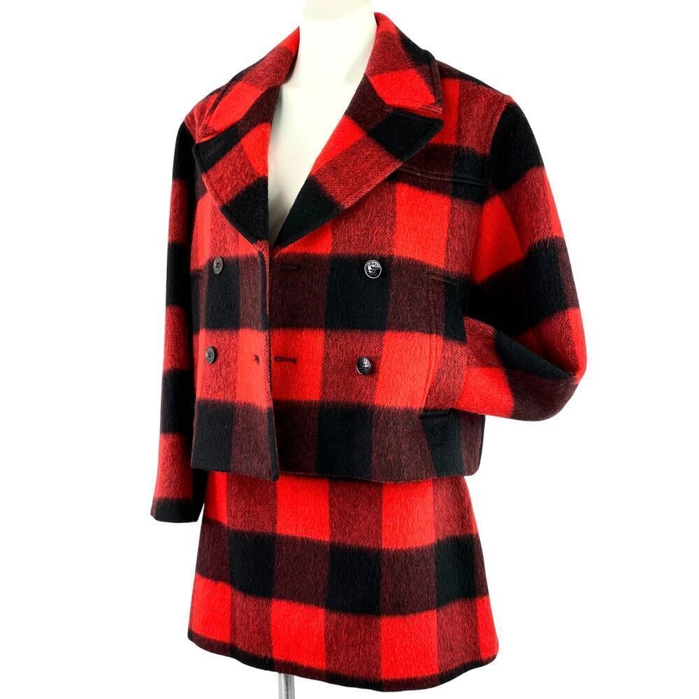 GANNI Red Black Buffalo Check Wool Jacket & Skirt Set - Size 10 / L NWOT